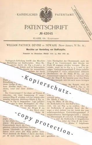 original Patent - William Patrick Devine | New York , New Jersey , USA , 1887 , Stoffknöpfe | Knopf , Knöpfe , Stoff !!