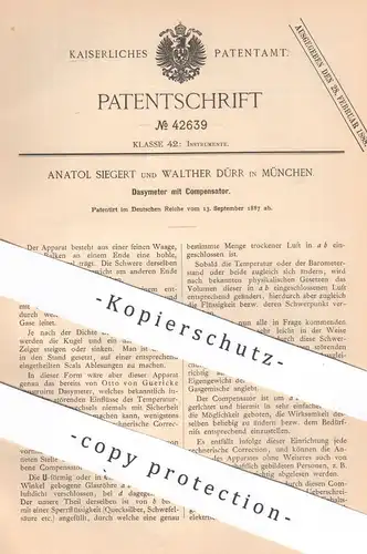 original Patent - Anatol Siegert , Walther Dürr , München | Dasymeter mit Compensator | Manometer | Otto von Guericke
