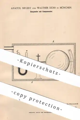 original Patent - Anatol Siegert , Walther Dürr , München | Dasymeter mit Compensator | Manometer | Otto von Guericke