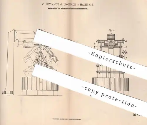 original Patent - O. Heylandt & Ungnade , Halle / Saale , 1887 , Fleischwürfelmaschine | Fleisch - Schneidemaschine !!