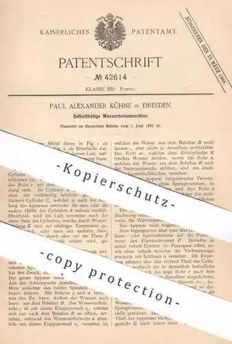 original Patent - Paul Alexander Kühne , Dresden , 1887 , Wasserhebemaschine | Pumpe , Pumpen , Wasserpumpe !!