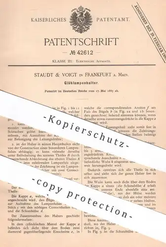 original Patent - Staudt & Voigt , Frankfurt / Main | 1887 | Glühlampenhalter | Glühlampe , Lampe , Glühlicht , Fassung