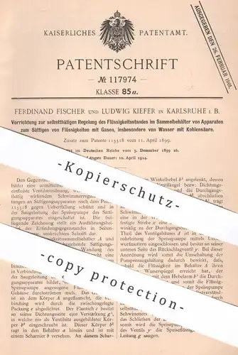 original Patent - Ferdinand Fischer , Ludwig Kiefer , Karlsruhe , 1899 , Sättigen von Flüssigkeit mit Gas | Kohlensäure