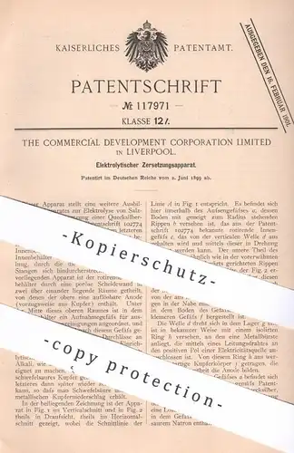 original Patent - The Commercial Development Corporation Limited , Liverpool England , 1899 , Elektrolytische Zersetzung