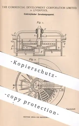 original Patent - The Commercial Development Corporation Limited , Liverpool England , 1899 , Elektrolytische Zersetzung