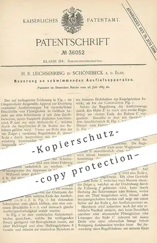 original Patent - H. R. Leichsenring , Schönebeck / Elbe , 1885 ,  schwimmender Ausflussapparat | Zapfanlage , Zapfhahn