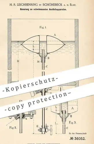 original Patent - H. R. Leichsenring , Schönebeck / Elbe , 1885 ,  schwimmender Ausflussapparat | Zapfanlage , Zapfhahn