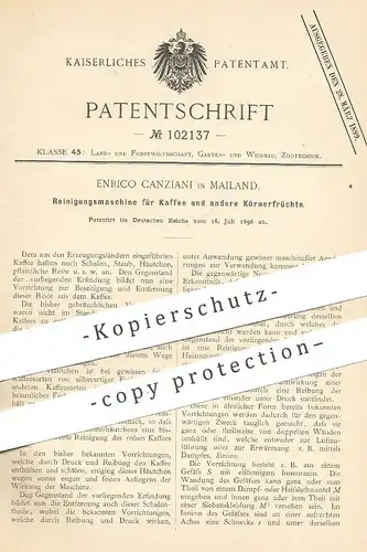 original Patent -  Enrico Canziani , Mailand Italien , 1896 , Reinigungsmaschine für Kaffee und andere Körner | Getreide