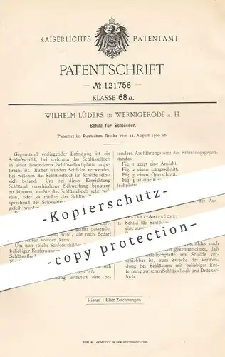 original Patent - Wilhelm Lüders , Wernigerode / Harz , 1900 , Schild für Schlösser | Türschloss - Beschlag | Schlosser