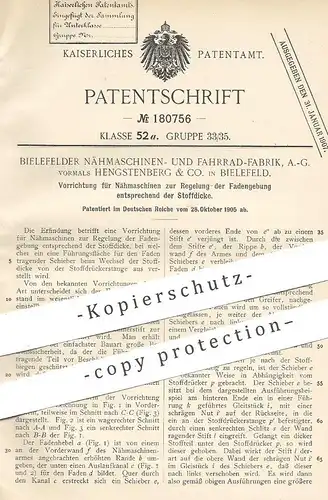 original Patent - Bielefelder Nähmaschinen- & Fahrrad Fabrik AG vorm. Hengstenberg & Co. Bielefeld , 1905 , Nähmaschine
