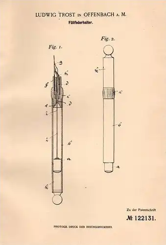 Original Patentschrift - L. Trost in Offenbach a.M., 1900 , Füllfederhalter , Füller , Pelikan , Faber !!!