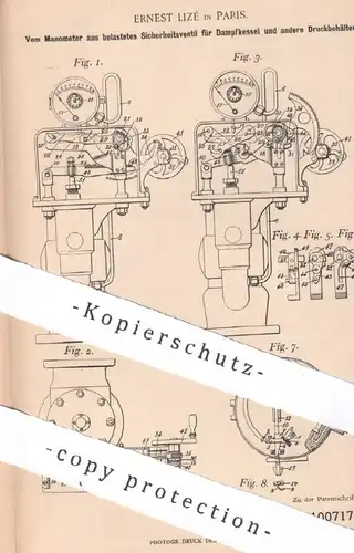 original Patent - Ernest Lizé , Paris , Frankreich , 1897 , Ventil für Dampfkessel | Kessel | Wasserkessel | Manometer