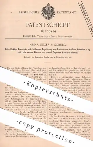 original Patent - Heinr. Unger , Coburg , 1897 , Brennofen zum Brennen von Porzellan | Ofen , Ofenbau , Keramik