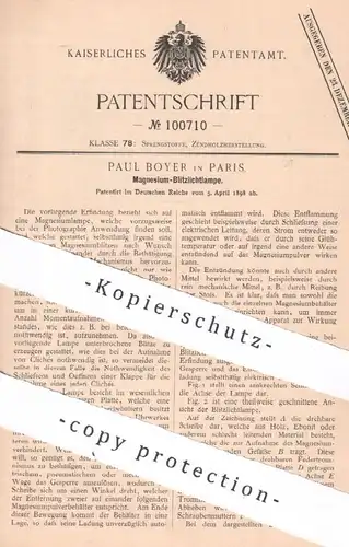 original Patent - Paul Boyer , Paris , Frankreich | 1898 | Magnesium - Blitzlichtlampe | Lampe , Blitzlicht , Kamera !