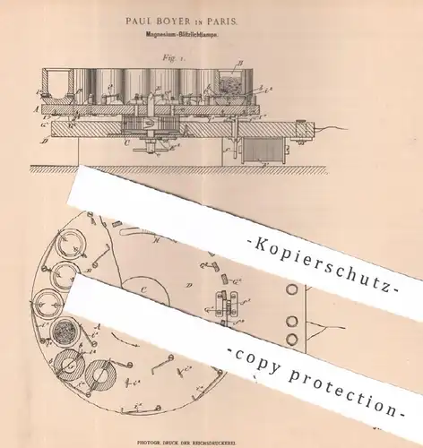 original Patent - Paul Boyer , Paris , Frankreich | 1898 | Magnesium - Blitzlichtlampe | Lampe , Blitzlicht , Kamera !