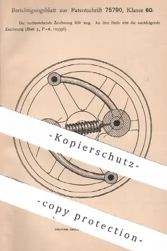 original Patent - Herm. Hartung , Düsseldorf | 1893 | Zentrifugalpendel - Regulator | Kraftmaschine , Motor , Motoren