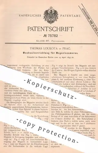 original Patent - Thomas Loukota , Prag , 1893 , Wechselvorrichtung für Magazinkamera | Kamera , Photography , Fotograf