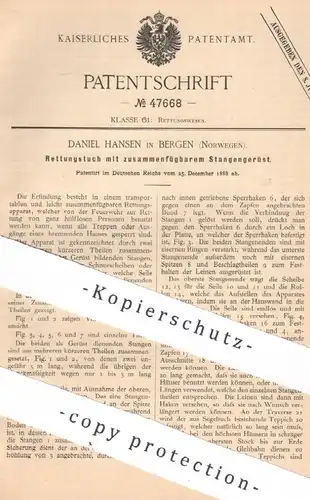 original Patent - Daniel Hansen , Bergen , Norwegen , 1888 , Rettungsgerüst mit Gerüst | Feuerwehr , Feuer - Rettung