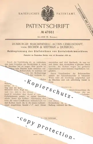original Patent - Maschinenbau AG vormals Bechem & Keetman Duisburg | 1888 | Gesteinbohrmaschine | Gestein Bohrmaschine