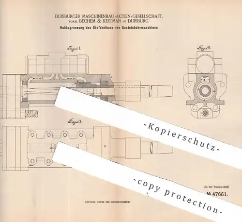 original Patent - Maschinenbau AG vormals Bechem & Keetman Duisburg | 1888 | Gesteinbohrmaschine | Gestein Bohrmaschine