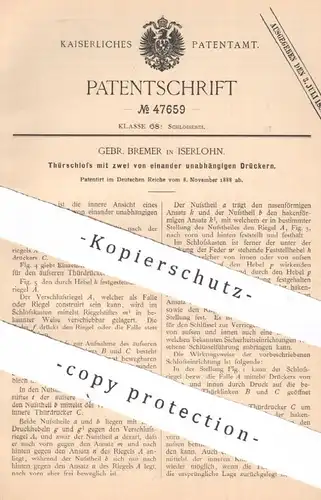original Patent - Gebr. Bremer , Iserlohn , 1888 , Türschloss | Tür , Türen , Schloss , Schlosser , Schlosserei
