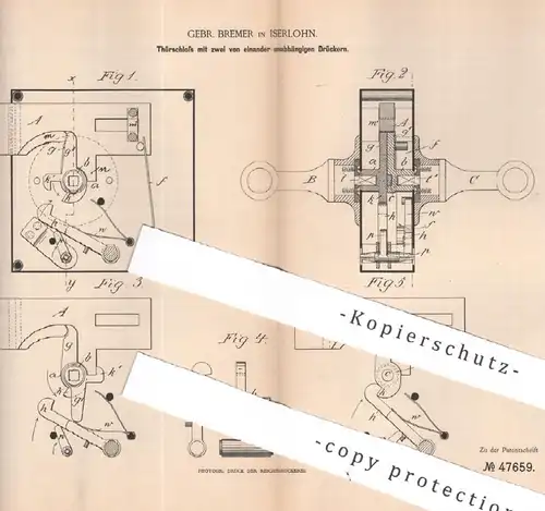 original Patent - Gebr. Bremer , Iserlohn , 1888 , Türschloss | Tür , Türen , Schloss , Schlosser , Schlosserei