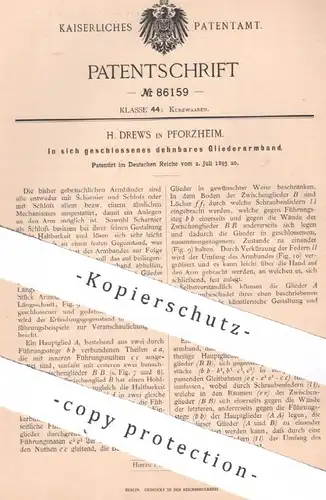 original Patent -  H. Drews , Pforzheim , 1895 , dehnbares Gliederarmband | Armband , Schmuck , Kette , Goldschmied