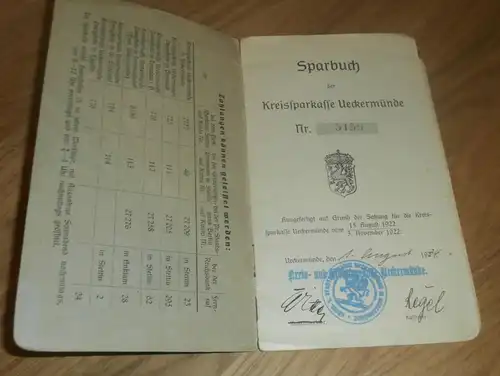altes Sparbuch Ueckermünde , 1934 - 1944 ,Ursula Weikard , Ückermünde , Sparkasse , Bank !!!