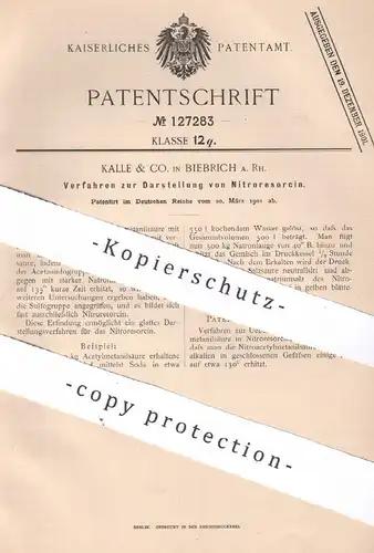 original Patent - Kalle & Co. , Biebrich a. Rh. | 1901 | Darstellung von Nitroesorcin | Chemie , Säure , Natron , Soda