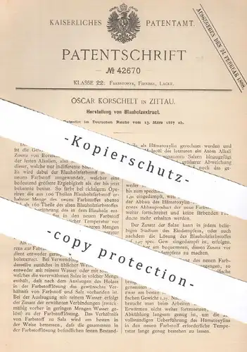 original Patent - Oscar Korschelt , Zittau , 1887 , Herstellung von Blauholzextrakt | Chemie , Farbe , Lack , Säure