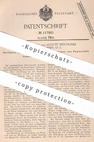 original Patent - Paul Muthwill | August Hentschke , Weisswasser | Nitschelhosen aus Papierstoff | Hose , Papier