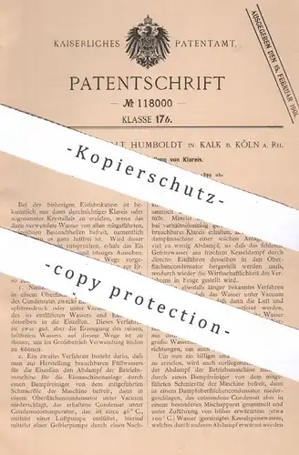 original Patent - Maschinenbau Anstalt Humboldt , Köln am Rhein / Kalk | 1899 | Herstellung von Klareis | Eis , Wasser