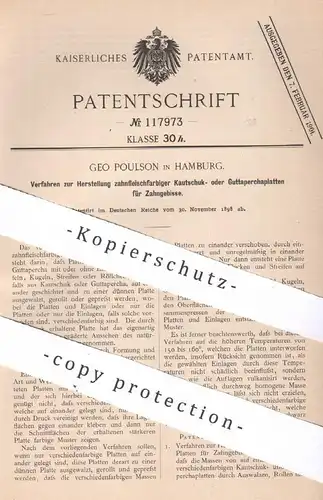original Patent - Geo Poulson , Hamburg , 1898 , Kautschuk- o. Guttaperchaplatten für Zahngebiss | Zähne , Zahnersatz