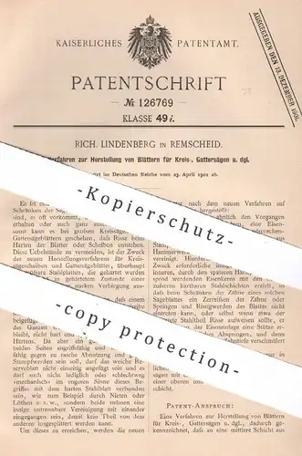 original Patent - Rich. Lindenberg , Remscheid , 1901 , Sägeblatt für Kreissäge , Gattersäge | Säge , Sägen , Holz
