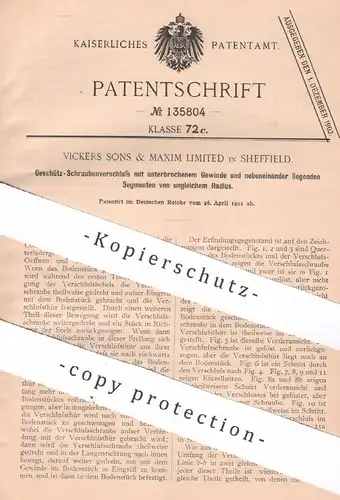 original Patent - Vickers Sons &  Maxim Limited , Sheffield , 1901 , Geschütz - Schraubenverschluss | Waffen , Geschütze