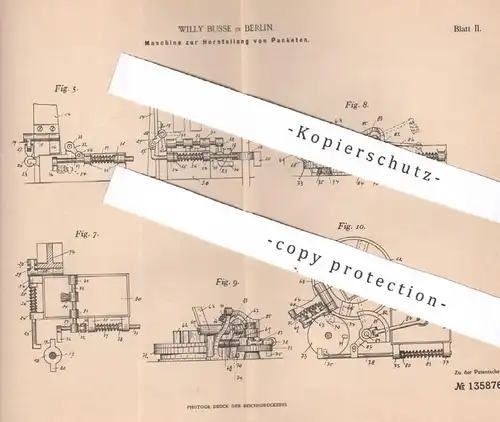 original Patent - Willy Busse , Berlin , 1901 , Paket - Herstellung | Karton , Kartonage , Pappe , Papier , Pakete !!