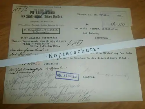 Amtshauptmann Malchin , 1933 , Aalfang Varchentin , Grundbesitzer Vidal in Clausdorf , Mecklenburg !!!