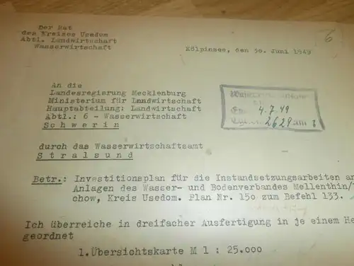 Kölpinsee / Usedom , 1949 , Ministerium für Landwirtschaft , Mellenthin / Dewichow , Befehl 133 , Mecklenburg !!!