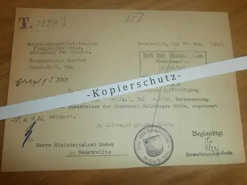 Mecklenburg - Strelitzsches Finanzministerium , 1932 , Försterei Feldberger Hütte , Feldberg . Neustrelitz !!!