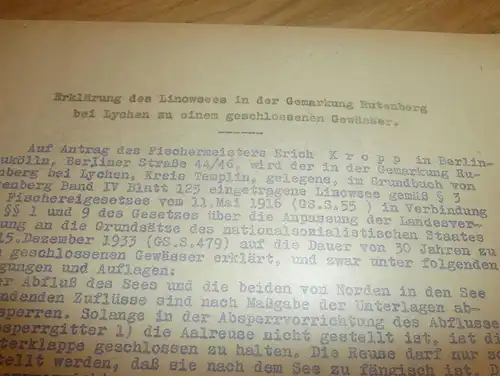 Regierungspräsident , Linowsee b. Rutenberg , 1942 , Erklärung , Lychen , Templin , Regierung Potsdam !!!