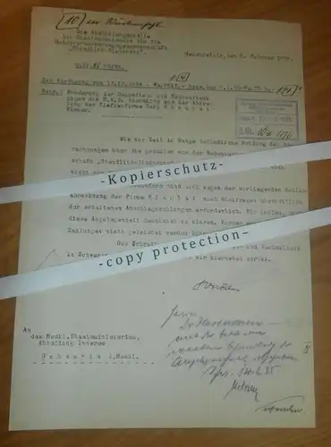 altes Dokument , 1935 , Tiefbau Nicolai in Wismar , Staatsministerium Mecklenburg !!!