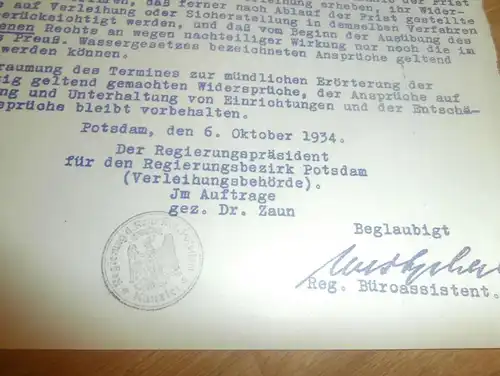 Regierung , 1934 , Zentralmolkerei W. Unger in Haßleben , Potsdam , Molkerei , Brandenburg , altes Dokument !!!