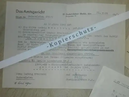 Konvolut Badersleben / Oschersleben , 1948 , Flüchtlingsschein , H. Nowitzki , Ausweis , Halberstadt !!!