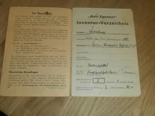 Eigentumsverzeichnis Berlin 1945 , W. Koeber - Stadtinspektor Reichshauptstadt , NSDAP !!!