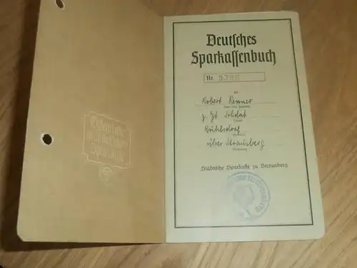 altes Sparbuch Ruhlsdorf b. Strausberg , 1941 , Robert Renner , Soldat , Sparkasse , Bank
