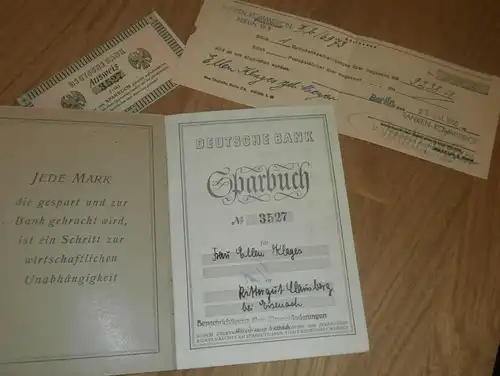 altes Sparbuch Rittergut Clausberg b. Eisenach , 1943 - Mai 1945 , Ellen Klages , mit Ausweis Oberellen Sparkasse , Bank