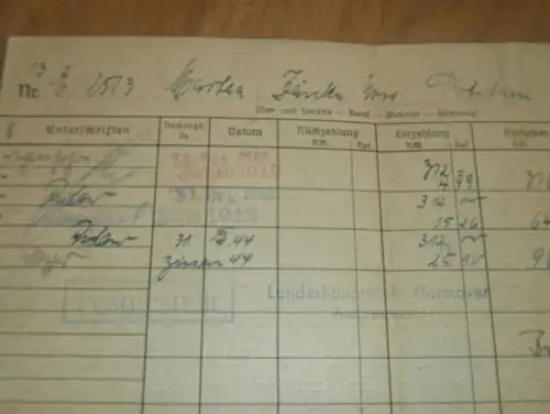 altes Sparbuch Potsdam , 1942 - 1944 , Martha Jänke , Sparkasse , Bank !!!