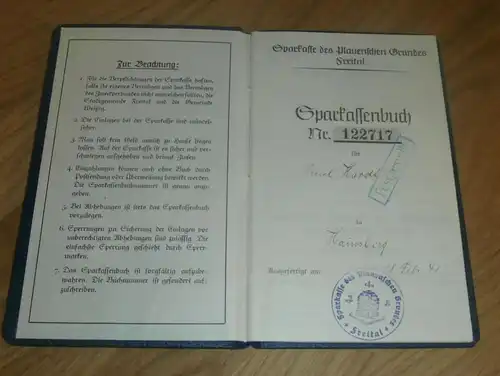 altes Sparbuch Hainsberg / Freital , 1943 , Emil Hardt , Sparkasse , Bank !!!