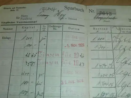 altes Sparbuch Mühlhausen i. Thüringen , 1926-1945, Rudolf Hey , Falken , Großburschla , Heyerode , Sparkasse , Bank !!!