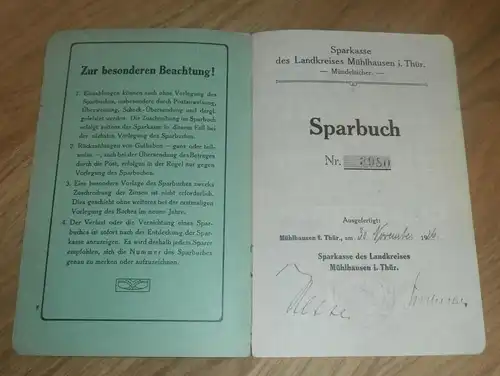 altes Sparbuch Mühlhausen i. Thüringen , 1926-1945 , Bruno Hey , Sparkasse , Bank !!!